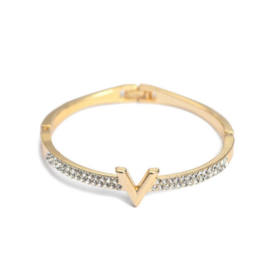 18K Solid Gold Lab-Grown Diamond V-Shaped Pavé Bracelet (For Women)