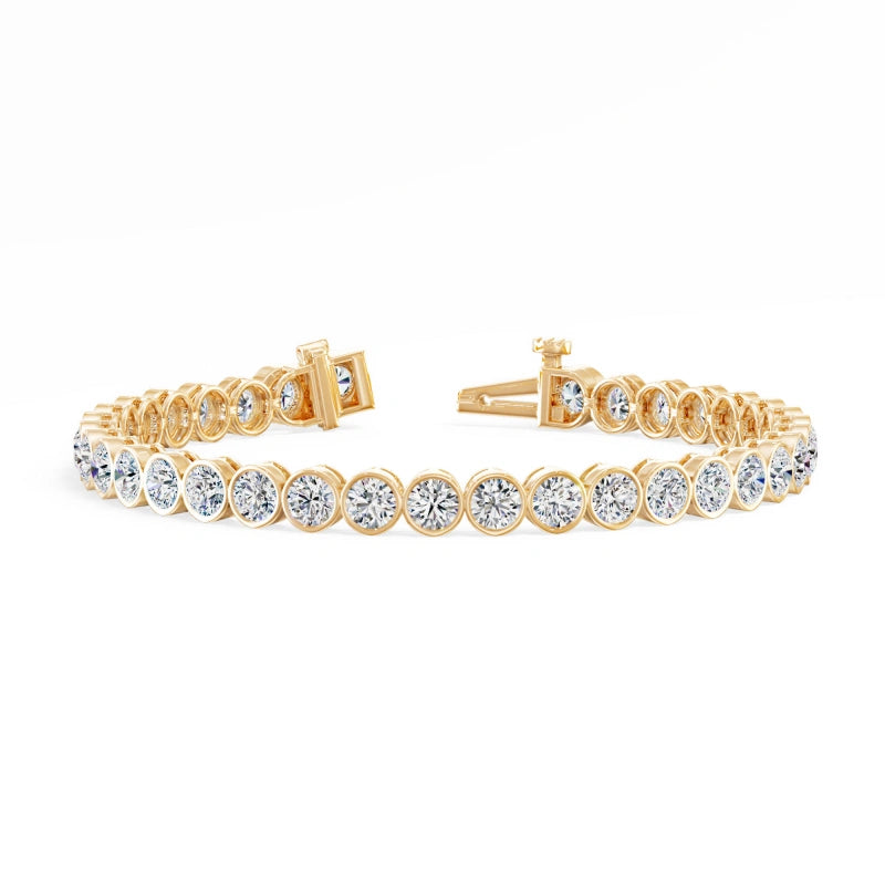 9.43-Carat Round-Cut Lab-Grown Diamond Tennis Bracelet — Bezel-Set Design, 18K Solid Gold, Comfortable Fit, Unisex — Wholesale Jewelry
