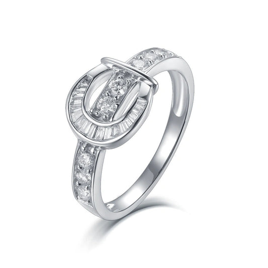 Custom-made solid gold jewelry, unique design, 18k white gold diamond-encrusted ring for women.