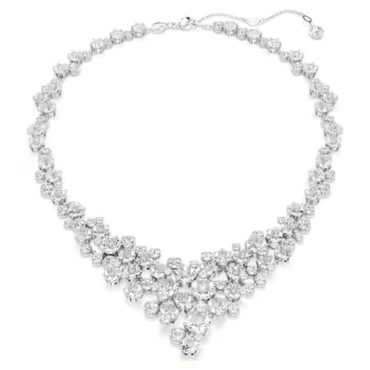 Elegant Layered Silver Necklace featuring a Mixed-Cut, Transparent, Lab-Grown Diamond — Adjustable Chain Fashion Jewelry