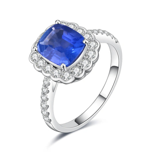 Handcrafted 18K Solid Gold Classic Christian Engagement Ring — High-Quality Lab-Grown Blue Sapphire with Elegant Princess Cut