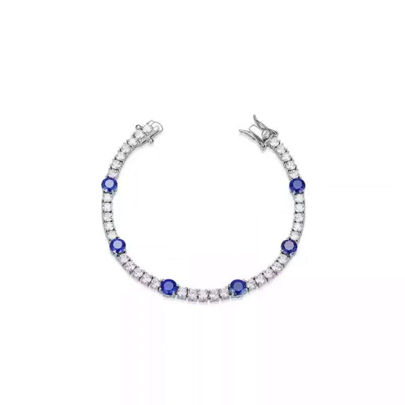 18K Gold Sapphire & Lab-Grown Diamond Pave Classic Tennis Bracelet — Light Luxury, High-End Custom Jewelry (Women's Birthday Gift)