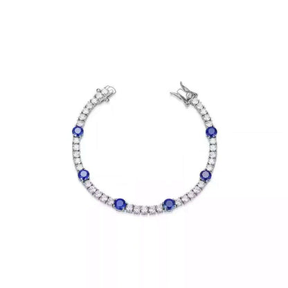18K Gold Sapphire & Lab-Grown Diamond Pave Classic Tennis Bracelet — Light Luxury, High-End Custom Jewelry (Women's Birthday Gift)