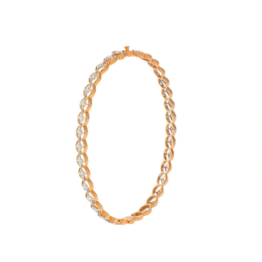 High-quality fine jewelry, elegant vintage style, handcrafted 18k pure white and rose gold lab-grown diamond bracelet.