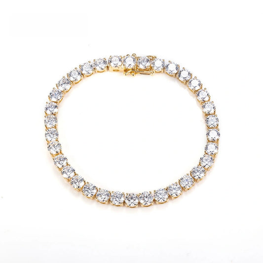 18K Solid Gold Lab-Grown Diamond Chain — 4.5mm Round-Cut Classic Tennis Bracelet — Engagement Gift for Women