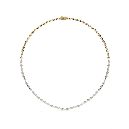 Luxurious 18K Solid Gold Sparkling Half-Tennis-Style Lab-Grown Diamond Brilliant-Cut Herringbone Chain Necklace — 6.97 Carats