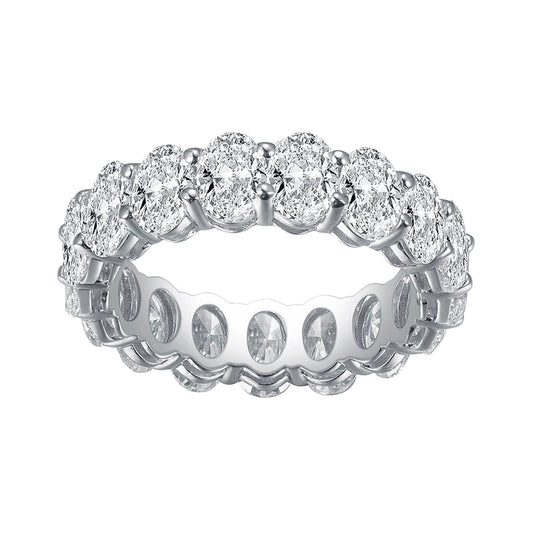 Fashion Jewelry 18K White Gold Women's Gift: Oval-Cut Lab-Grown Diamond Eternity Ring