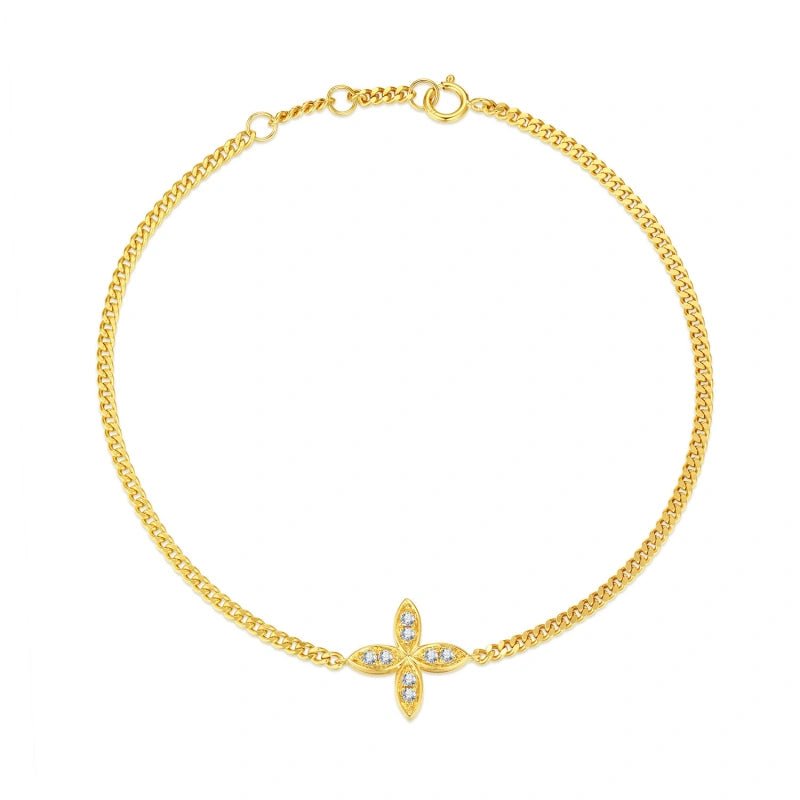 Fast Shipping: Western-Style Fashion Jewelry — 18K Gold Lucky Four-Leaf & Three-Leaf Clover Charm Bracelet (Women's Accessory)