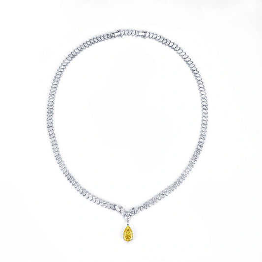 18K Solid Gold 3-Carat Loose Yellow Lab-Grown Diamond Necklace — Custom Jewelry, Wedding Jewelry, All Necklaces