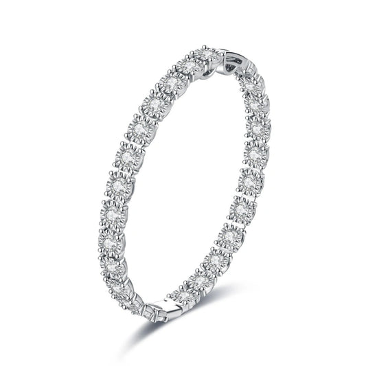 Handcrafted in 18K White Gold High-Quality Lab-Grown Diamond Hoop Earrings: A Unique, Sparkling Round Design—Perfect for Everyday Wear for Your Girlfriend