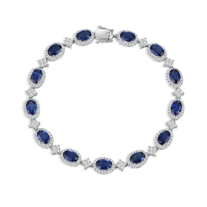 Custom 18K Real Gold Tennis Bracelet with Premium Blue Sapphires and Lab-Grown Diamonds — Anniversary Gift for Girlfriend