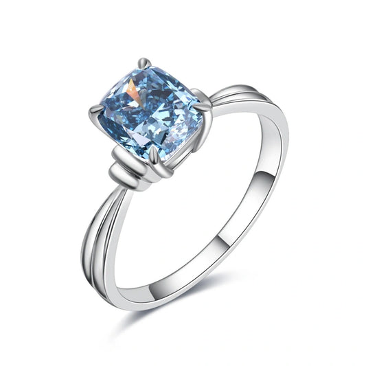 Promotional 18K Pure Gold Women's Ring — 1.5-Carat Princess-Cut Blue Lab-Grown Diamond Ring — Gift for Girlfriend