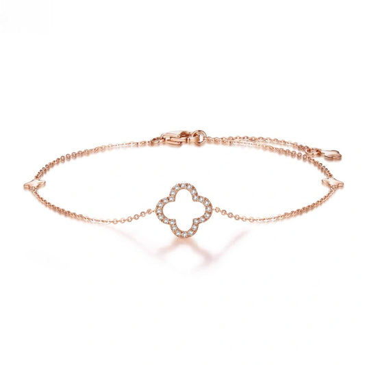 New Arrival: Custom Four-Leaf Clover Fine Jewelry — 18K Real Gold & Lab-Grown Diamond Bracelet (For Women & Girls)
