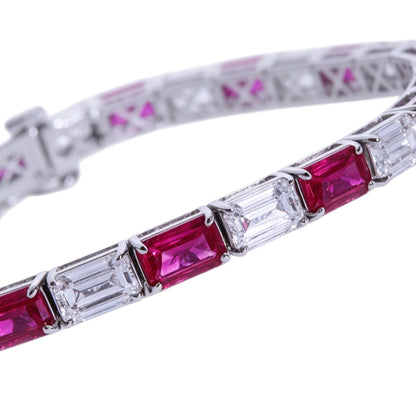 18K Solid Gold Lab-Grown Diamond & Emerald Classic Rhodium-Plated Bracelet — 9.6g Women's Luxury Fine Jewelry