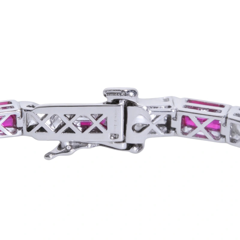18K Solid Gold Lab-Grown Diamond & Emerald Classic Rhodium-Plated Bracelet — 9.6g Women's Luxury Fine Jewelry