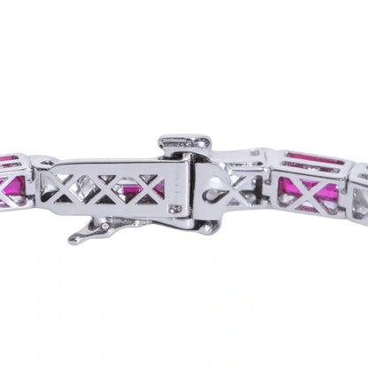 18K Solid Gold Lab-Grown Diamond & Emerald Classic Rhodium-Plated Bracelet — 9.6g Women's Luxury Fine Jewelry