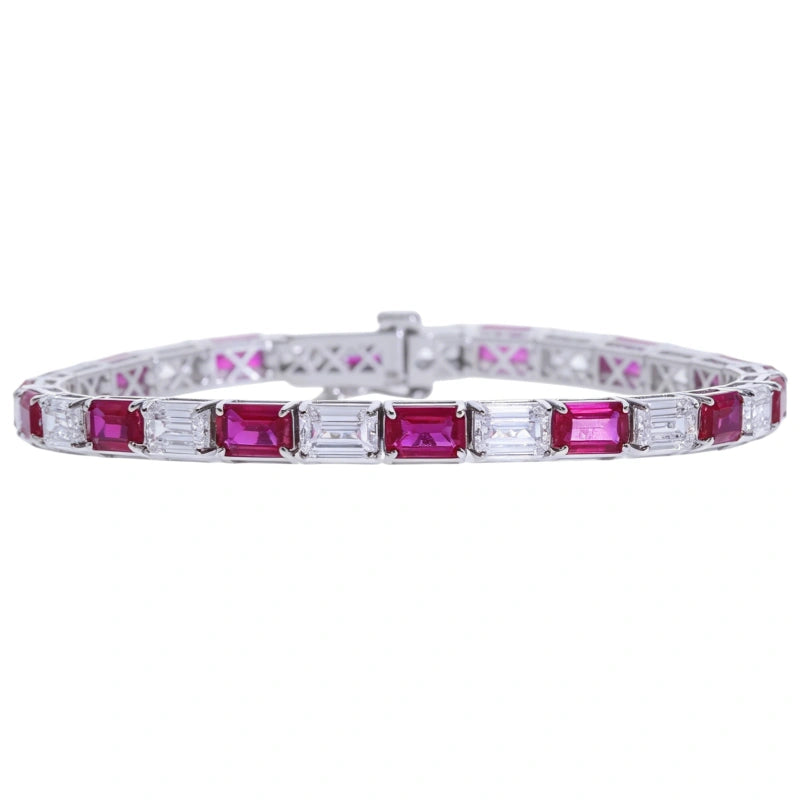 18K Solid Gold Lab-Grown Diamond & Emerald Classic Rhodium-Plated Bracelet — 9.6g Women's Luxury Fine Jewelry