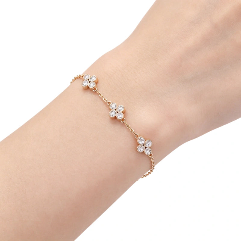 18K Real Gold Round-Cut Lab-Grown Diamond Women's Bracelet