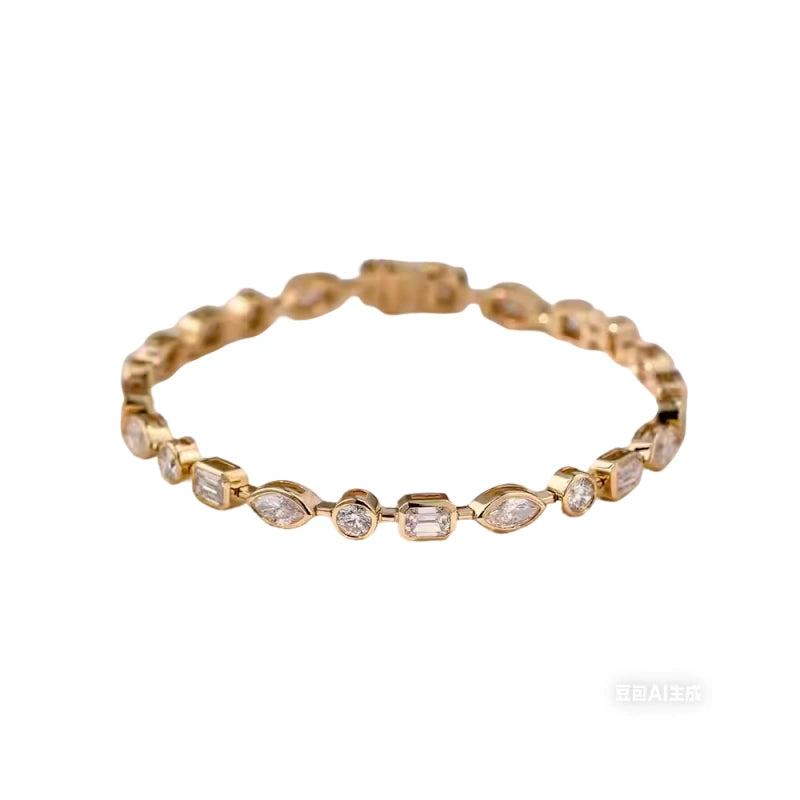 18K Gold Octagonal Full-Diamond Bracelet featuring Marquise-Cut Lab-Grown Emeralds and Cut Diamonds — Unisex, Ins-Style, Light Luxury Gift