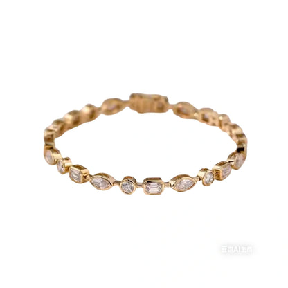 18K Gold Octagonal Full-Diamond Bracelet featuring Marquise-Cut Lab-Grown Emeralds and Cut Diamonds — Unisex, Ins-Style, Light Luxury Gift