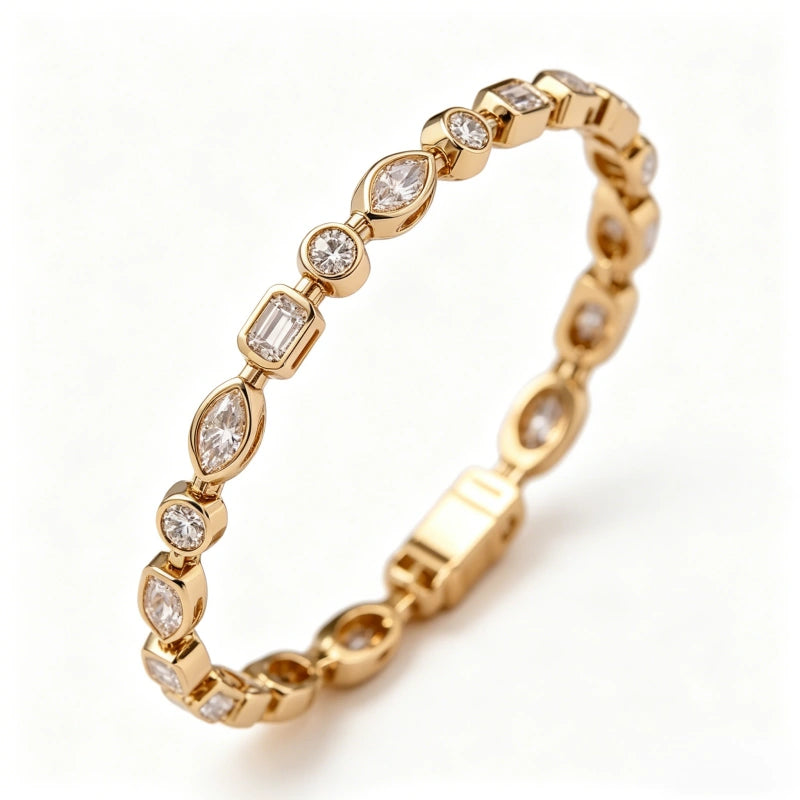 18K Gold Octagonal Full-Diamond Bracelet featuring Marquise-Cut Lab-Grown Emeralds and Cut Diamonds — Unisex, Ins-Style, Light Luxury Gift