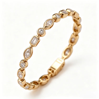 18K Gold Octagonal Full-Diamond Bracelet featuring Marquise-Cut Lab-Grown Emeralds and Cut Diamonds — Unisex, Ins-Style, Light Luxury Gift