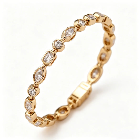 18K Gold Octagonal Full-Diamond Bracelet featuring Marquise-Cut Lab-Grown Emeralds and Cut Diamonds — Unisex, Ins-Style, Light Luxury Gift