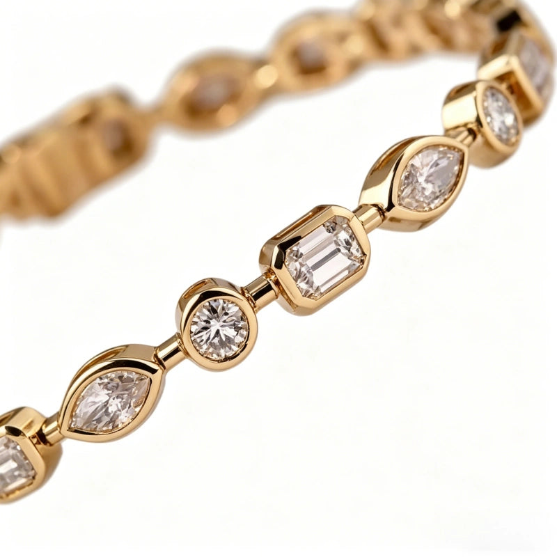 18K Gold Octagonal Full-Diamond Bracelet featuring Marquise-Cut Lab-Grown Emeralds and Cut Diamonds — Unisex, Ins-Style, Light Luxury Gift