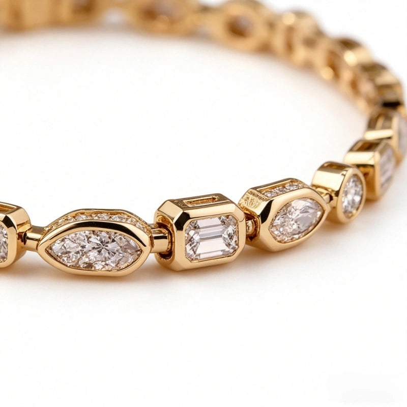 18K Gold Octagonal Full-Diamond Bracelet featuring Marquise-Cut Lab-Grown Emeralds and Cut Diamonds — Unisex, Ins-Style, Light Luxury Gift