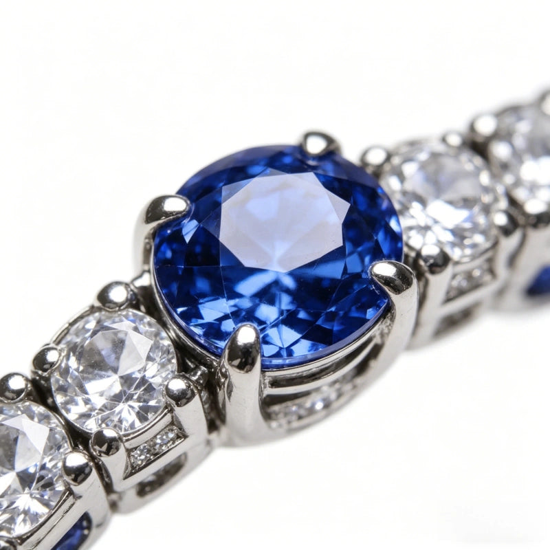 18K Gold Sapphire & Lab-Grown Diamond Pave Classic Tennis Bracelet — Light Luxury, High-End Custom Jewelry (Women's Birthday Gift)
