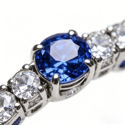 18K Gold Sapphire & Lab-Grown Diamond Pave Classic Tennis Bracelet — Light Luxury, High-End Custom Jewelry (Women's Birthday Gift)