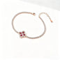 18K Solid Gold Women's Classic Lucky Four-Leaf Clover Link Bracelet with Ruby and Lab-Grown Diamonds
