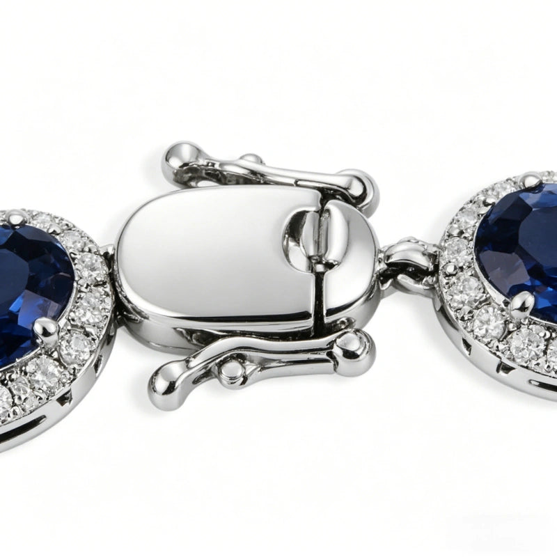 Custom 18K Real Gold Tennis Bracelet with Premium Blue Sapphires and Lab-Grown Diamonds — Anniversary Gift for Girlfriend