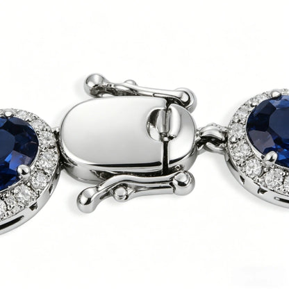 Custom 18K Real Gold Tennis Bracelet with Premium Blue Sapphires and Lab-Grown Diamonds — Anniversary Gift for Girlfriend