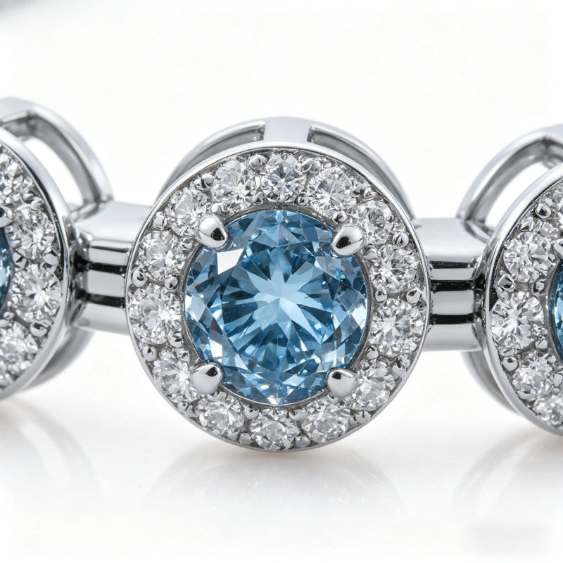 Elegant 2.14-Carat Blue-White Cut Lab-Grown Diamond, Rhodium-Plated 18K Solid Gold, Stylish Women's Bracelet — Wholesale Price