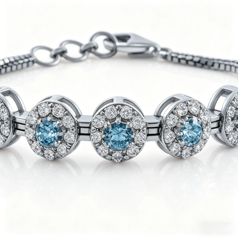Elegant 2.14-Carat Blue-White Cut Lab-Grown Diamond, Rhodium-Plated 18K Solid Gold, Stylish Women's Bracelet — Wholesale Price
