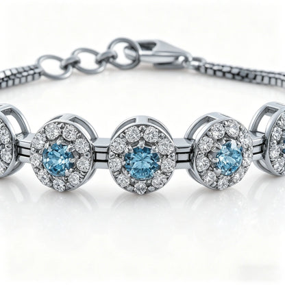 Elegant 2.14-Carat Blue-White Cut Lab-Grown Diamond, Rhodium-Plated 18K Solid Gold, Stylish Women's Bracelet — Wholesale Price
