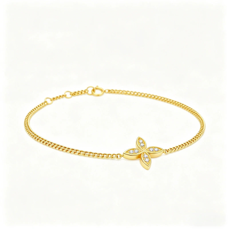Fast Shipping: Western-Style Fashion Jewelry — 18K Gold Lucky Four-Leaf & Three-Leaf Clover Charm Bracelet (Women's Accessory)
