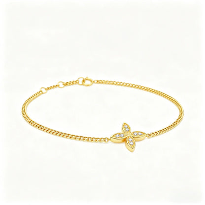 Fast Shipping: Western-Style Fashion Jewelry — 18K Gold Lucky Four-Leaf & Three-Leaf Clover Charm Bracelet (Women's Accessory)