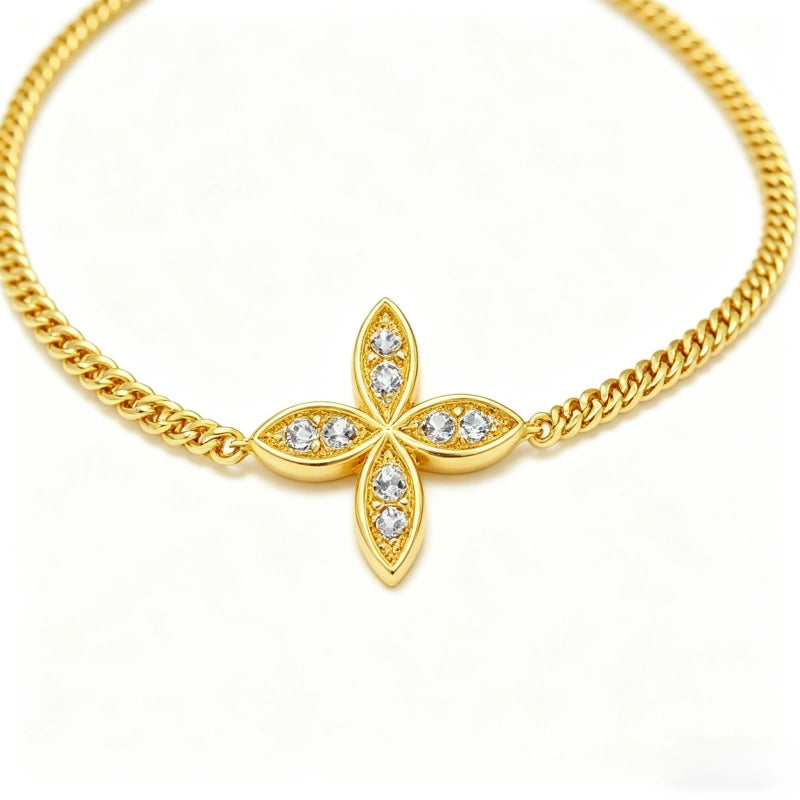 Fast Shipping: Western-Style Fashion Jewelry — 18K Gold Lucky Four-Leaf & Three-Leaf Clover Charm Bracelet (Women's Accessory)