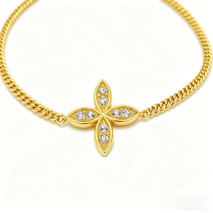 Fast Shipping: Western-Style Fashion Jewelry — 18K Gold Lucky Four-Leaf & Three-Leaf Clover Charm Bracelet (Women's Accessory)