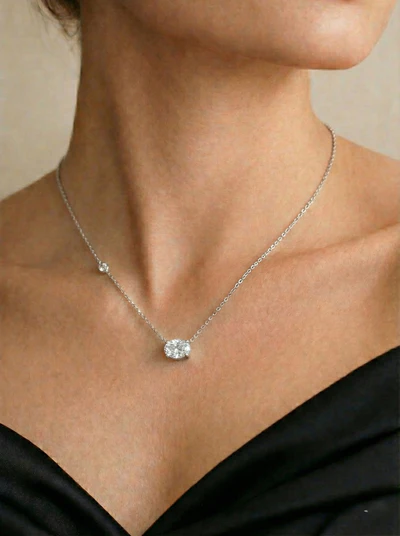 East-West Oval Solitaire Necklace