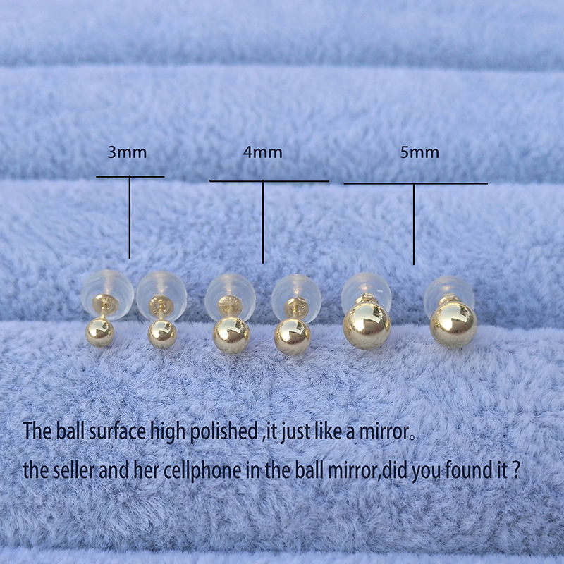 Classic minimalist 18K gold ball stud earrings; available in 3mm, 4mm, and 5mm diameters.