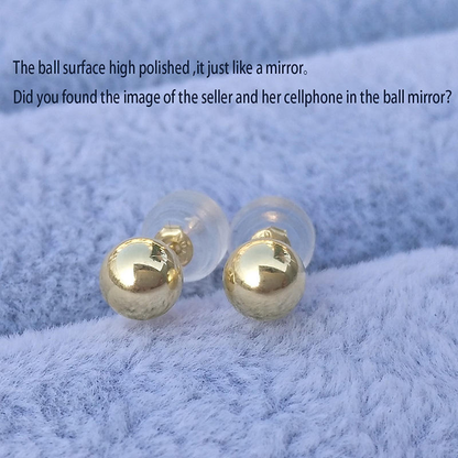 Classic minimalist 18K gold ball stud earrings; available in 3mm, 4mm, and 5mm diameters.