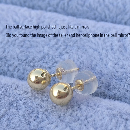 Classic minimalist 18K gold ball stud earrings; available in 3mm, 4mm, and 5mm diameters.