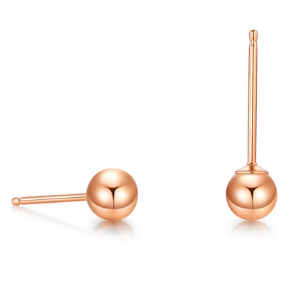 Classic minimalist 18K gold ball stud earrings; available in 3mm, 4mm, and 5mm diameters.