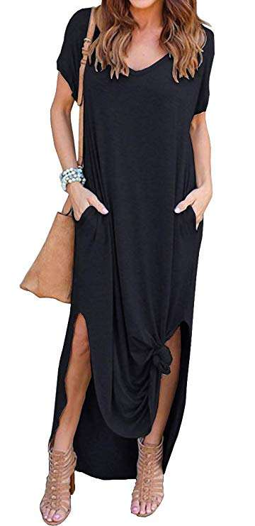 Women's Casual Loose Pocket Maxi Dress