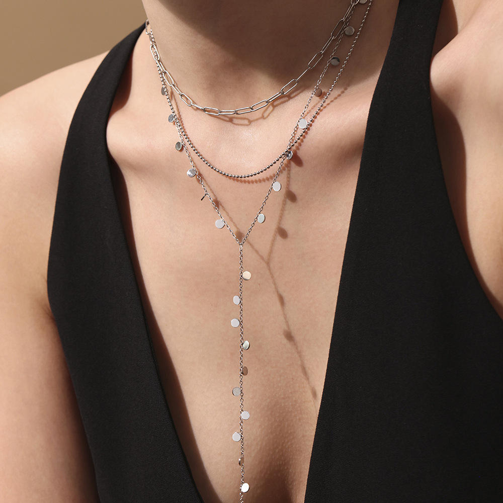Stylish layered stainless steel Y-chain necklace for women