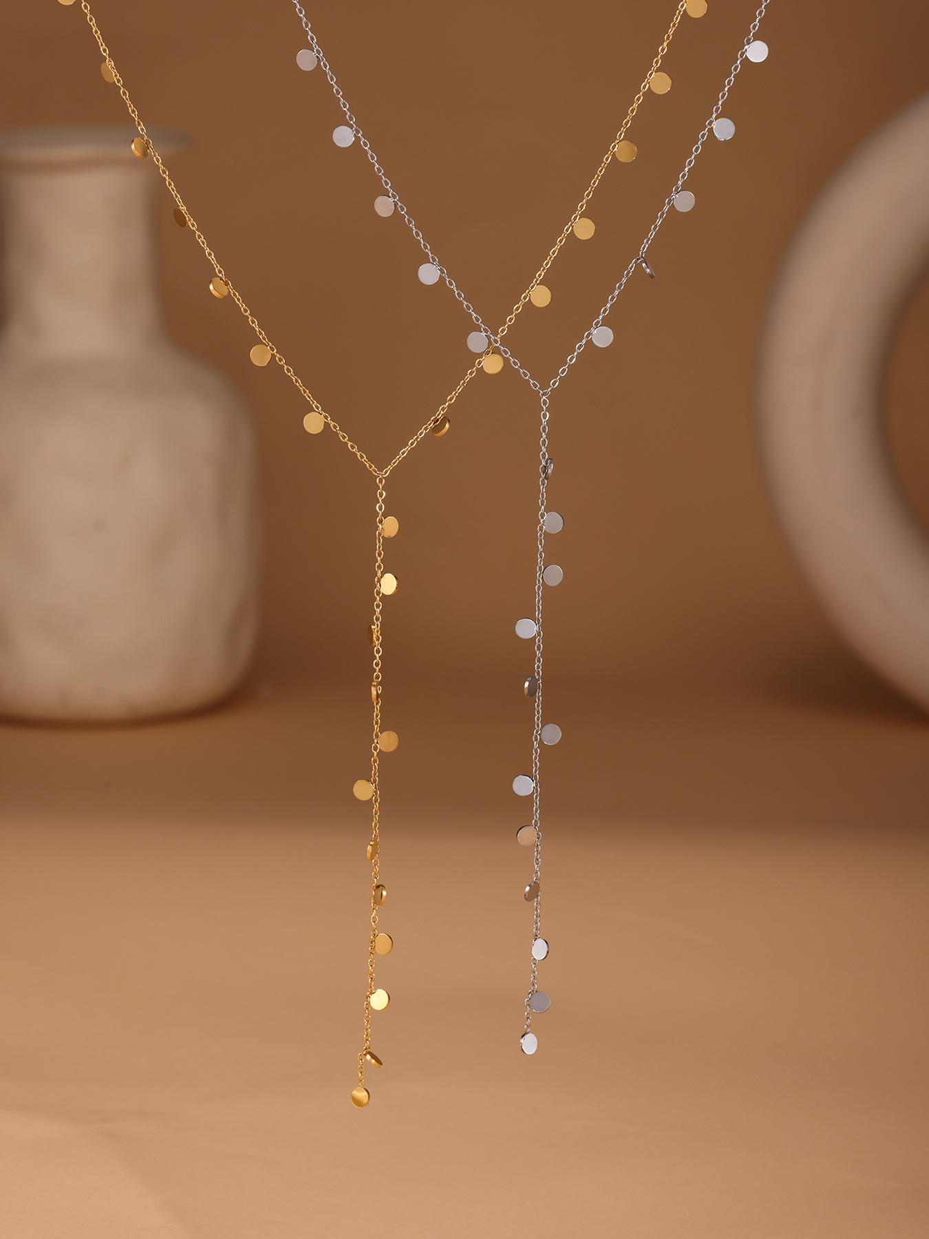 Stylish layered stainless steel Y-chain necklace for women