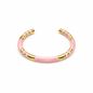 Pink stainless steel and enamel open-cuff bracelet with gold stripes